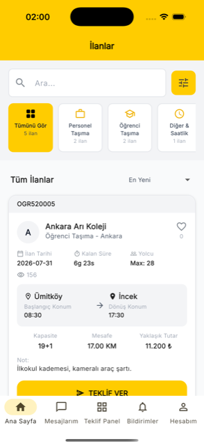eKolayServis servisçi teklif paneli ekranı
